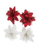 Kwiaty poinsecji białe, czerwone 14cm 4szt